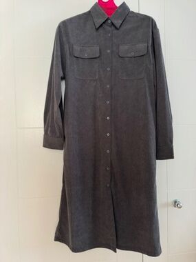MODESEES - Corduroy Shirt Dress - Charcoal - M